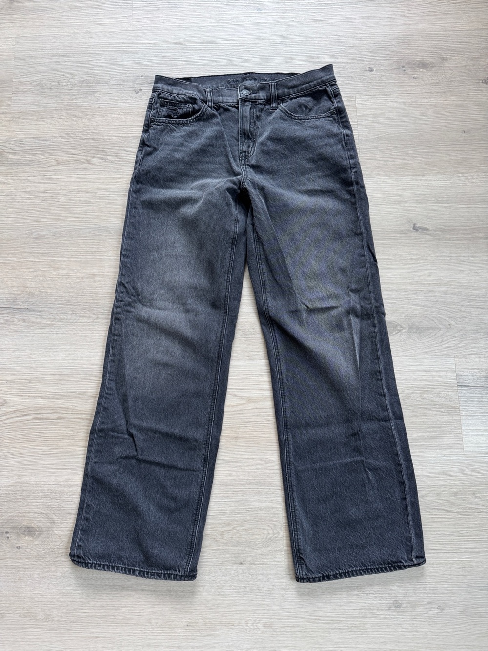American Eagle Strigid Washed Black Wide Leg Jeans Size 2 Regular Baggy Style